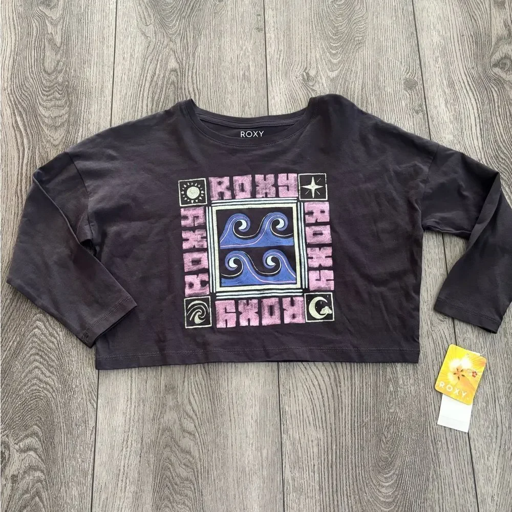 Roxy Black and Pink Graphic Crop Top